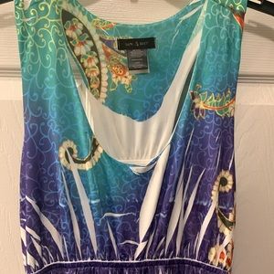 SAME & MAX MAXI PATIO DRESS -CASUAL MULTI PRINT SZL TURQ/PURPLE/ORANGE EMPIRE